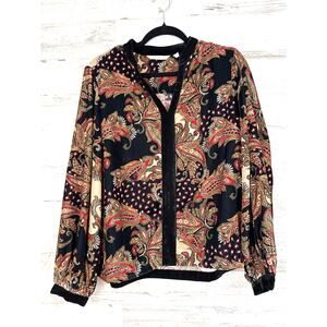 Soft Surroundings Womens M Black Multi Velvet Long Sleeve Blouse Boho Luxe